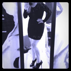 EXPRESS LONG SLEEVE BLACK ALL OVER LACE DRESS